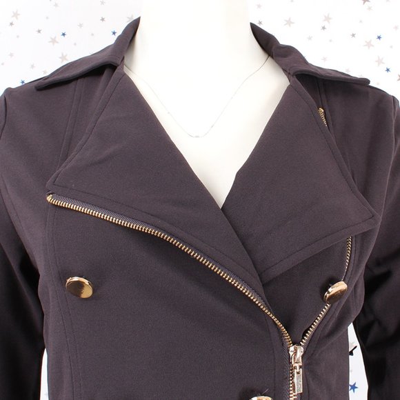 Double Breasted Detail Zip Up Peacoat Lilac Gray - Picture 3 of 8